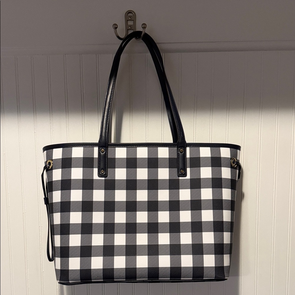 Michael Kors Black & White Checkered Gingham Tote - Picture 2 of 3